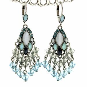 Sorrelli Blue Crystal Chandelier Earrings Silver Tone Dangle 2”